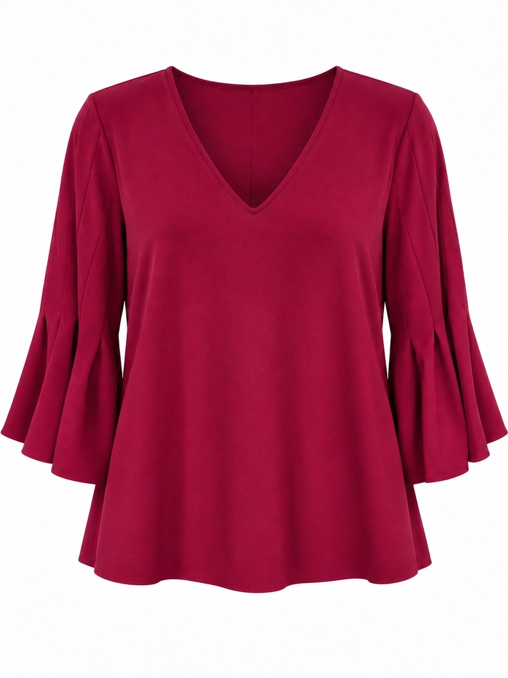 Ann Taylor Women’s Medium Berry Bell Sleeve V-Neck Blouse Stretch Top